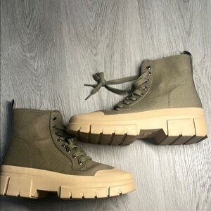 Olive Green High-Top Sneakers with Tan Soles